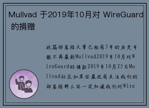 Mullvad 于2019年10月对 WireGuard 的捐赠 