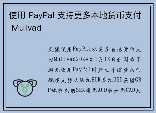 使用 PayPal 支持更多本地货币支付 Mullvad 