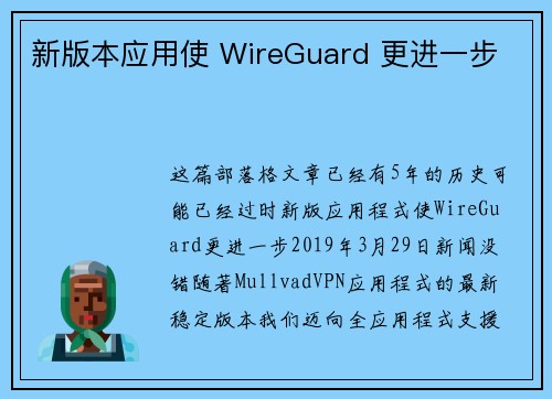 新版本应用使 WireGuard 更进一步 